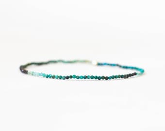 Dainty Chrysocolla Stretch Bracelet, Super Delicate Blue Green Shaded Ombre Jewelry