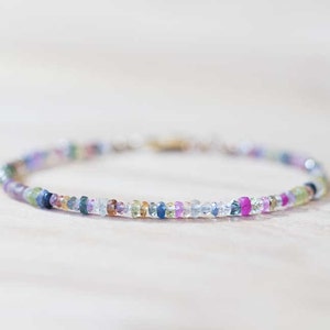 Multi Color Sapphire Bracelet, Rose Gold Fill or Sterling Silver, Delicate Beaded September Birthstone Jewelry image 3