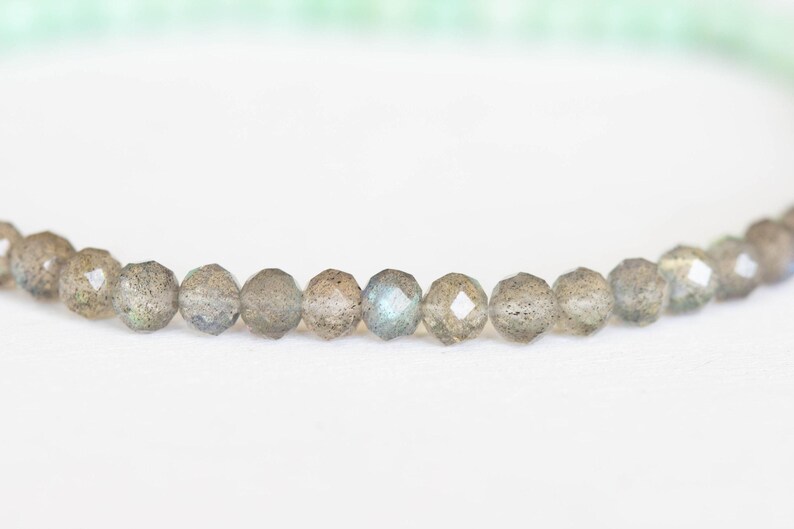 Chrysoprase and Labradorite Stretch Bracelet, Beaded Green Elastic Stacking Jewelry image 3