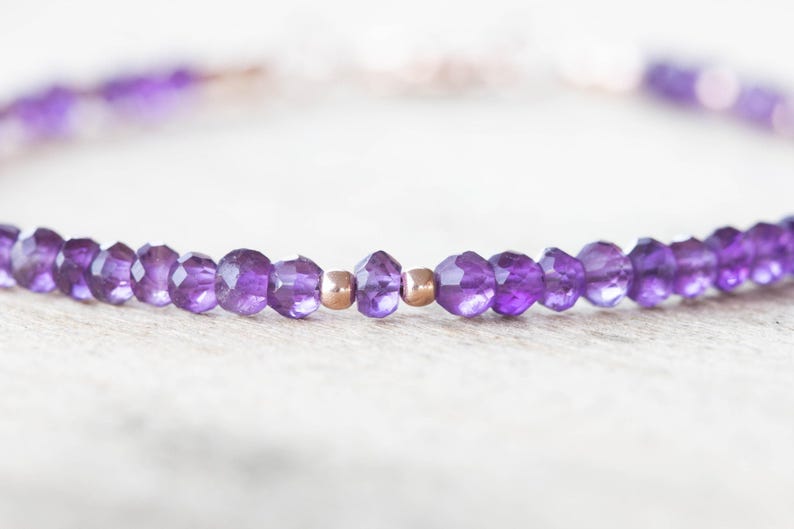 Amethyst Bracelet, Beaded February Birthstone Jewelry, Delicate Purple Gemstones, Sterling Silver or Rose Gold Filled image 4