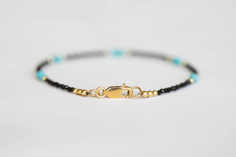 Dainty Black Spinel Bracelet with Genuine Turquoise, Natural Gemstone Jewelry image 5