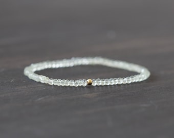 Prasiolite Stretch Bracelet, Dainty Beaded Light Green Gemstone Jewelry, Green Amethyst