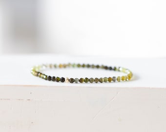 Petro Tourmaline Stretch Bracelet: Green & Olive Colors with Sterling Silver, Yellow or Rose Gold Filled