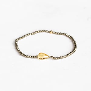 Dainty Pyrite Stretch Bracelet with Citrine, Delicate Beaded Multi Gemstone Jewelry image 1