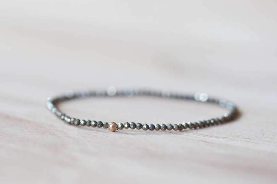 Delicate Pyrite Stretch Bracelet Beaded Pyrite Jewelry | Etsy