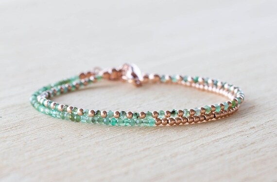 Emerald Bracelet Set, Sterling Silver or Rose Gold Filled, Ultra Delicate Natural Green Gemstone Jewelry, May Birthstone