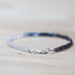 Rainbow Moonstone, Iolite & Sapphire Bracelet, Dainty Shaded Blue Sapphire Jewelry, Sterling Silver Rose Gold Fill Moonstone Bracelet image 3