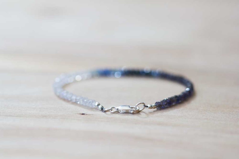 Rainbow Moonstone, Iolite & Sapphire Bracelet, Dainty Shaded Blue Sapphire Jewelry, Sterling Silver Rose Gold Fill Moonstone Bracelet image 3