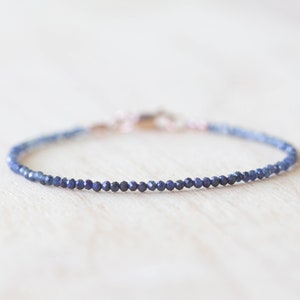 Tiny Blue Sapphire Bracelet, Sterling Silver, Yellow or Rose Gold Filled, Dainty Shaded September Birthstone Jewelry