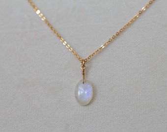 Rainbow Moonstone Pendant Necklace: Sterling Silver, Yellow or Rose Gold Filled