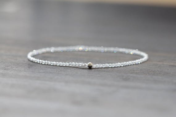 Dainty Rainbow Moonstone Bracelet, Delicate Beaded Blue Flash Jewelry, June Birthstone Crystal Gift