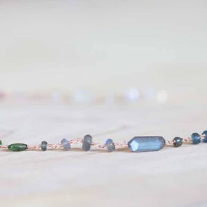 Multi Gemstone Wire Wrapped Necklace, Rainbow Ombre Gemstones, Sterling Silver or Rose Gold Filled, Tourmaline Labradorite Moonstone Kyanite image 4