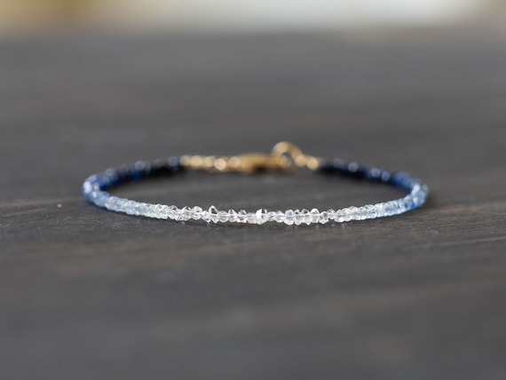 Shaded Blue Sapphire Bracelet with Herkimer Diamonds: Sterling Silver, Yellow or Rose Gold Filled