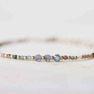 Delicate Multi Colored Agate Bracelet with Labradorite, Skinny Beaded Bracelet, Agate Jewelry, Sterling Silver Rose Gold Filled, Tiny Beads