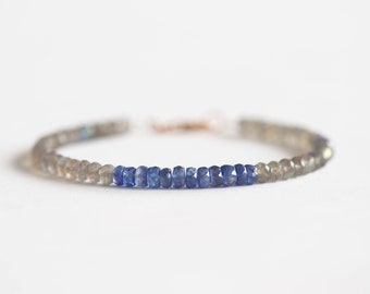 Labradorite & Blue Kyanite Bracelet, Delicate Multi Gemstone Stacking Jewelry