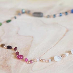 Multi Gemstone Wire Wrapped Necklace, Rainbow Ombre Gemstones, Sterling Silver or Rose Gold Filled, Tourmaline Labradorite Moonstone Kyanite image 1