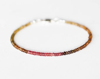 Petro Tourmaline & Padparadscha Sapphire Bracelet, Delicate Multi Gemstone Ombre Beaded Stacking Bracelet, Petro Tourmaline Jewelry