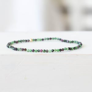 Ruby Zoisite Stretch Bracelet, Delicate Beaded Natural Gemstone Jewelry, Genuine Tiny Faceted Gemstones