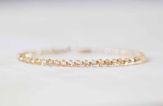 Citrine Bracelet with Rose Gold Fill or Sterling Silver, Delicate Gemstone Beaded Stacking Bracelet, Citrine Jewelry, November Birthstone