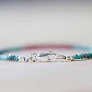 Dainty Turquoise & Ruby Bracelet, Delicate Beaded Multi Gemstone Jewelry, December July Genuine Birthstone image 6