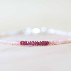 Pink Opal & Ruby Bracelet, Delicate Beaded Multi Gemstone Bracelet, Red and Pink Genuine Gemstone Jewelry, October July Birthstone