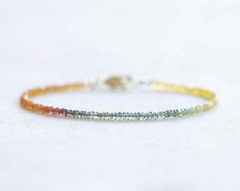 Dainty Sapphire Bracelet with Rose Gold Fill or Sterling Silver, Delicate Beaded September Birthstone Jewelry