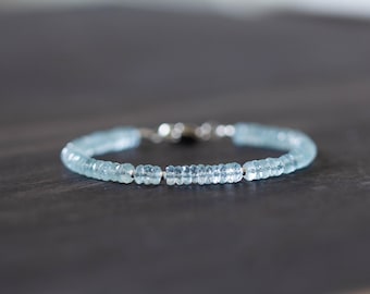 Beaded Aquamarine Bracelet: March Birthstone, Dainty Crystal