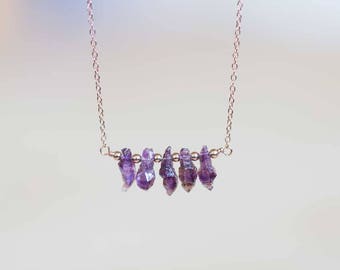 Amethyst Crystal Necklace on Rose Gold Fill or Sterling Silver Chain, Rough Raw Purple Gemstone Crystal Jewelry, February Birthstone