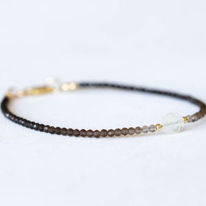 Smoky Quartz Bracelet with Rainbow Moonstone, Dainty Beaded Shaded Ombre Jewelry image 2