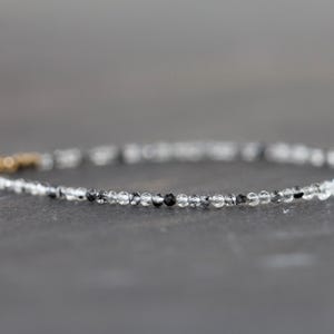 Dainty Rutilated Quartz Bracelet with Herkimer Diamonds, Tiny Double Terminated Quartz Jewelry, Dainty Clear Black Gemstones image 2