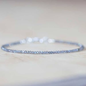 Dainty Labradorite Bracelet, Ultra Delicate Minimal Grey Gemstone Jewelry, Sterling Silver or Rose Gold Filled
