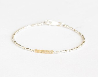 Dainty Fine Silver Bracelet with Imperial Topaz, Skinny Karen Hill Tribe Silver Stacking Bracelet