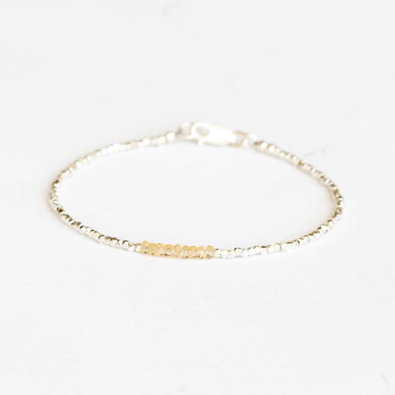 Dainty Fine Silver Bracelet with Imperial Topaz, Skinny Karen Hill Tribe Silver Stacking Bracelet image 1
