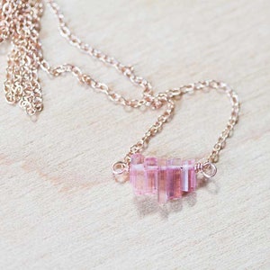 Tiny Pink Tourmaline Crystal Necklace on Sterling Silver, Oxidized Silver or Rose Gold Filled Chain, Delicate Raw Tourmaline Jewelry image 2