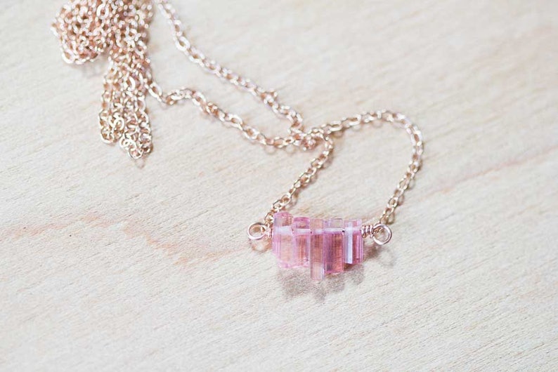 Tiny Pink Tourmaline Crystal Necklace on Sterling Silver, Oxidized Silver or Rose Gold Filled Chain, Delicate Raw Tourmaline Jewelry image 2