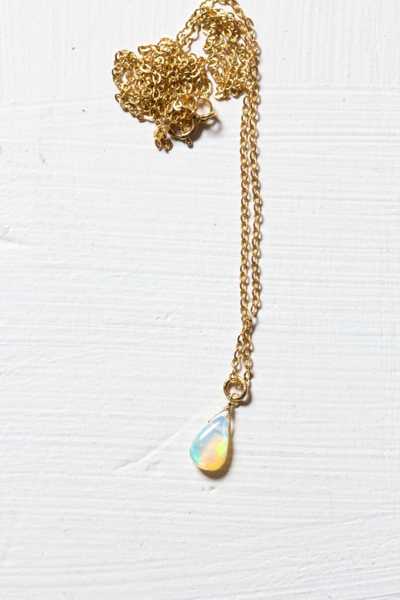 Tiny Opal Pendant on Rose Gold Filled, Oxidized Sterling or Sterling Silver Chain, Delicate Welo Opal Necklace, Genuine Opal Layering image 5