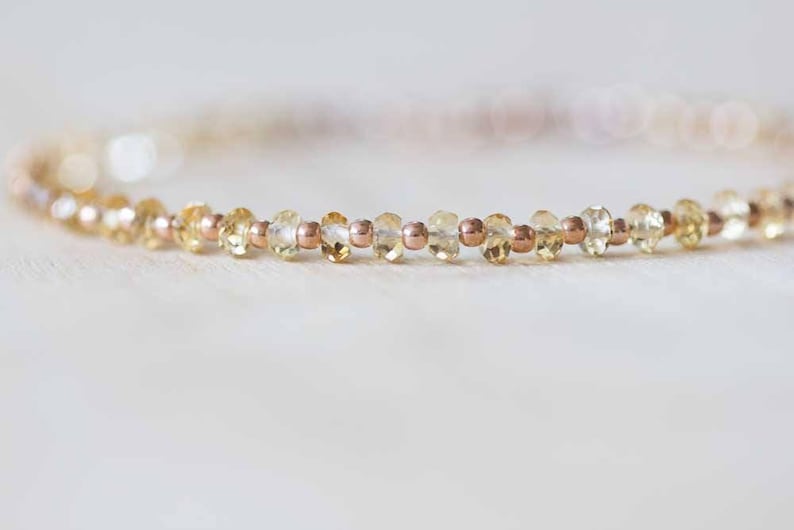 Citrine Bracelet with Rose Gold Fill or Sterling Silver, Delicate Gemstone Beaded Stacking Bracelet, Citrine Jewelry, November Birthstone image 2