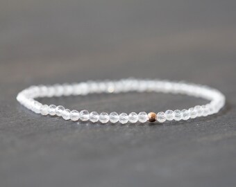 Dainty Rose Quartz Bracelet, Pale Pink Gemstone Jewelry, Delicate Beaded Stretch Bracelet