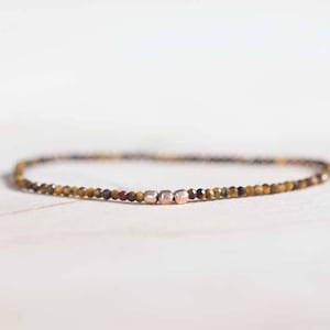 Tiger Eye Stretch Bracelet, Beaded Gemstone Elastic Stacking Bracelet, Delicate Faceted Small Beads, Brown Gemstone