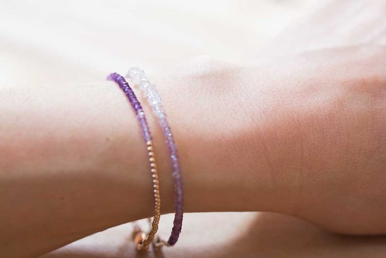 Delicate Amethyst Bracelet with Rose Gold Fill or Sterling Silver, February Birthstone Beaded Jewelry image 6
