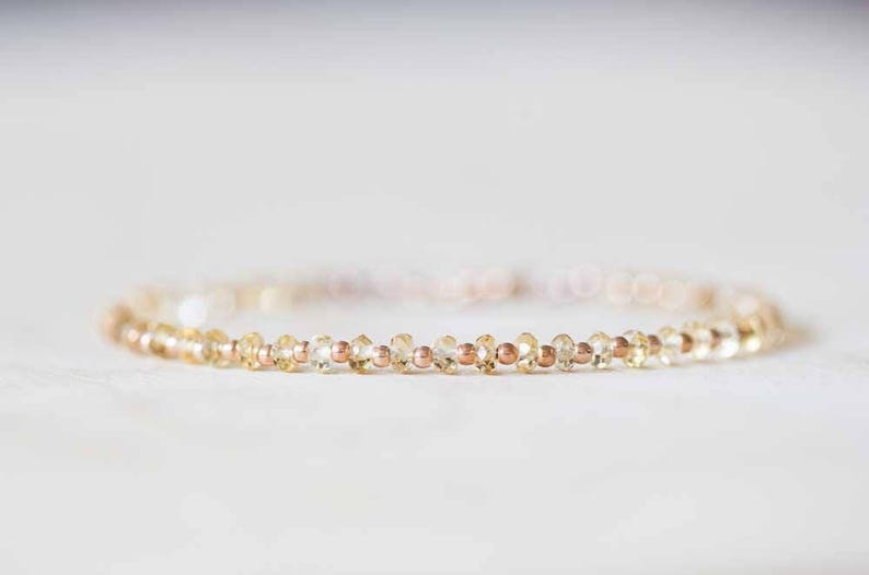 Citrine Bracelet with Rose Gold Fill or Sterling Silver, Delicate Gemstone Beaded Stacking Bracelet, Citrine Jewelry, November Birthstone image 3
