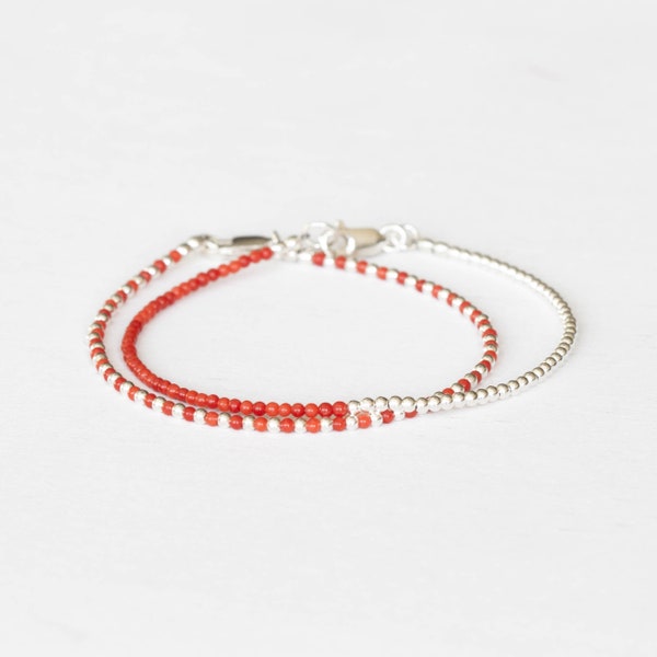 Dainty Italian Coral Bracelet with Sterling Silver, Yellow or Rose Gold Filled, Genuine Untreated Coral