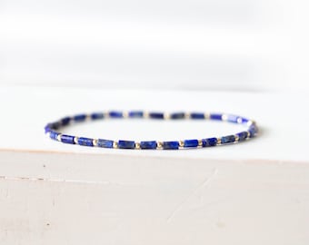 Dainty Lapis Tube Bead Stretch Bracelet