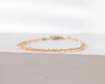 Dainty Orange Herkimer Diamond Bracelet, Tiny Double Terminated Quartz Jewelry
