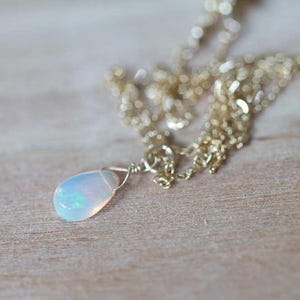 Tiny Opal Pendant on Rose Gold Filled, Oxidized Sterling or Sterling Silver Chain, Delicate Welo Opal Necklace, Genuine Opal Layering image 1