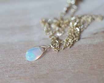 Tiny Opal Pendant on Rose Gold Filled, Oxidized Sterling or Sterling Silver Chain, Delicate Welo Opal Necklace, Genuine Opal Layering