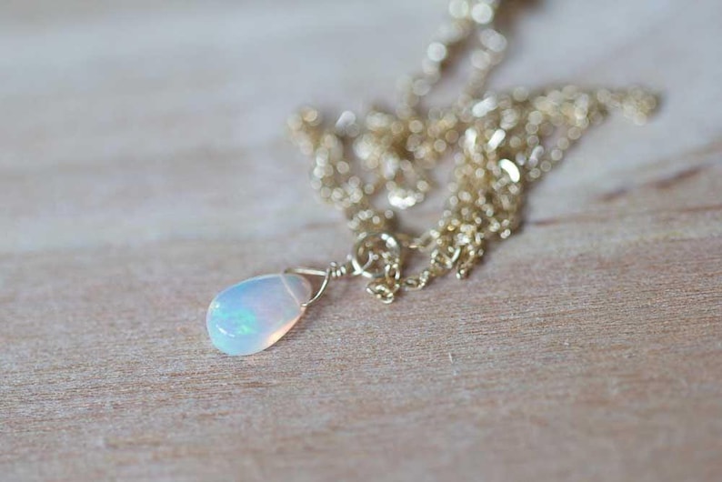 Tiny Opal Pendant on Rose Gold Filled, Oxidized Sterling or Sterling Silver Chain, Delicate Welo Opal Necklace, Genuine Opal Layering image 1