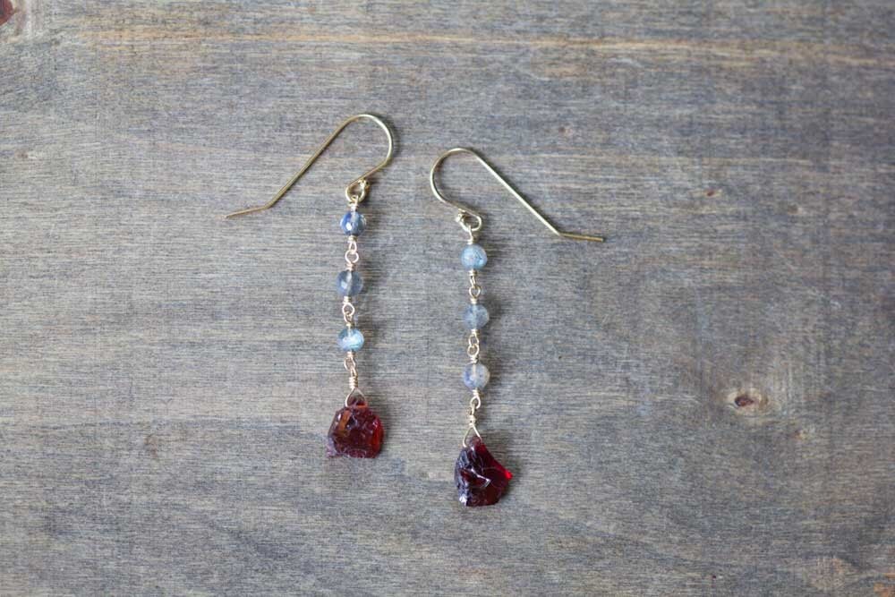 Labradorite & Rough Garnet Earrings Multi Gemstone Dangle - Etsy