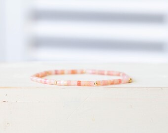 Dainty Pink Opal Stretch Bracelet: Heishi Beaded Jewelry