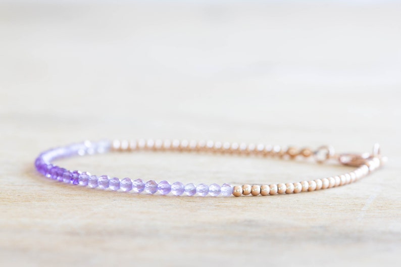 Delicate Amethyst Bracelet with Rose Gold Fill or Sterling Silver, February Birthstone Beaded Jewelry image 4